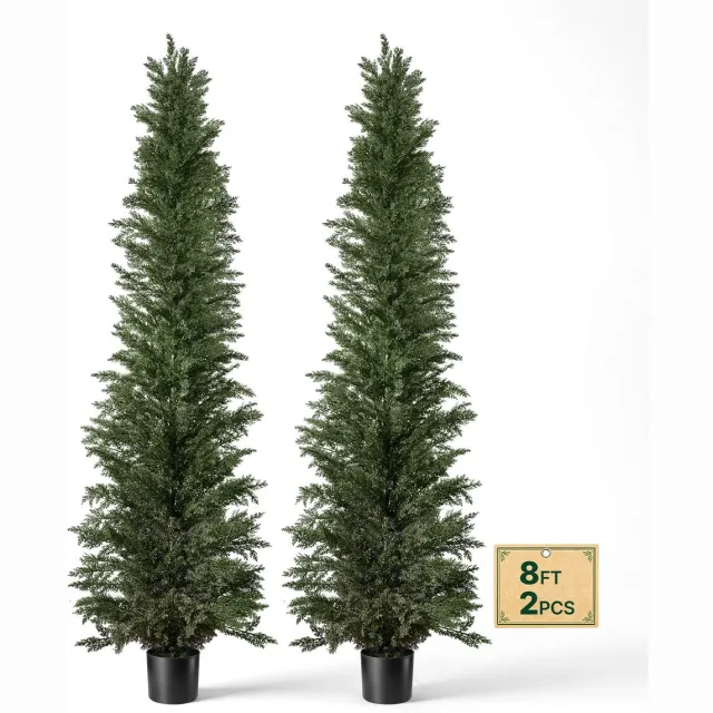Vevor Kunstplantenset 2 stuks. Kunstmatige Cipressen met PP-Pot 2438mm, Decoratieve Plant voor Balkon, Kantoor, Veranda, Terras, Tuin, UV-Bestendig, Groenblijvende Kunstboom Gemaakt van PE, Levensecht, Binnen en Buiten