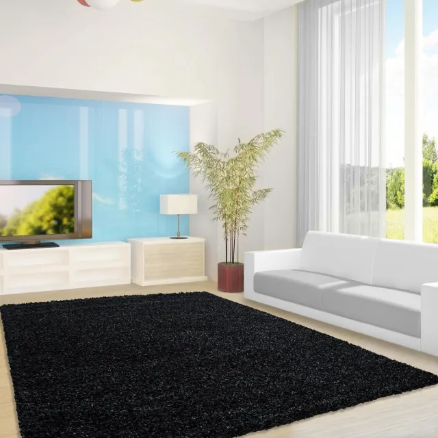 flycarpets Hoogpolig vloerkleed, effen kleur - antraciet, vloerkleed voor de woonkamer, jute achterkant, afmeting: 80 x 250 cm