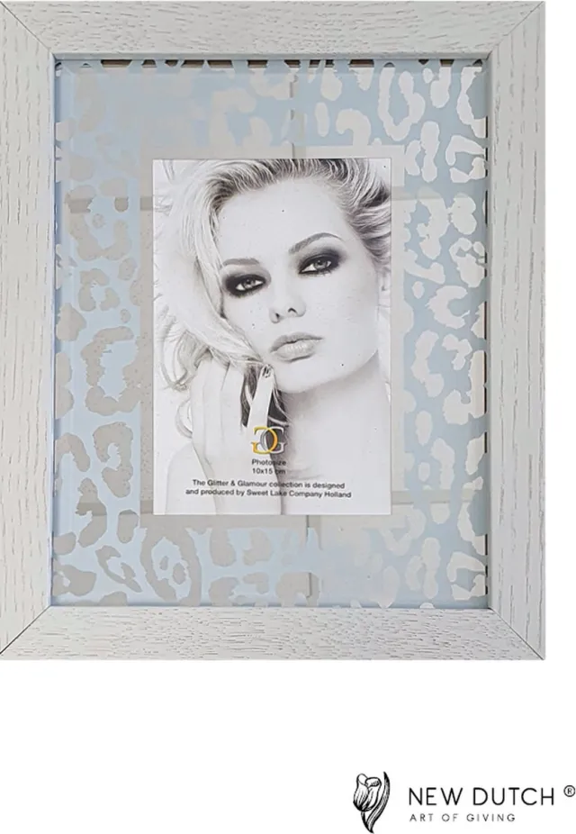New Dutch® 60030 - Fotolijst Panter Spiegel ( Fotomaat 10x15cm ) New Dutch wit / zilver spiegel panterglas