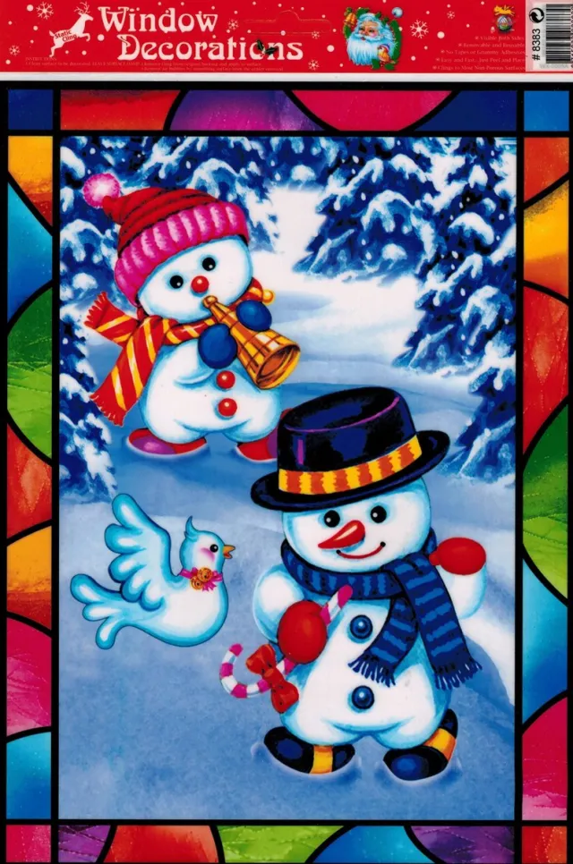 KadoDroom.nl Raamsticker Kerst - Dansende Sneeuwpop - 20x27 cm Blauw, Rood, Groen, Geel
