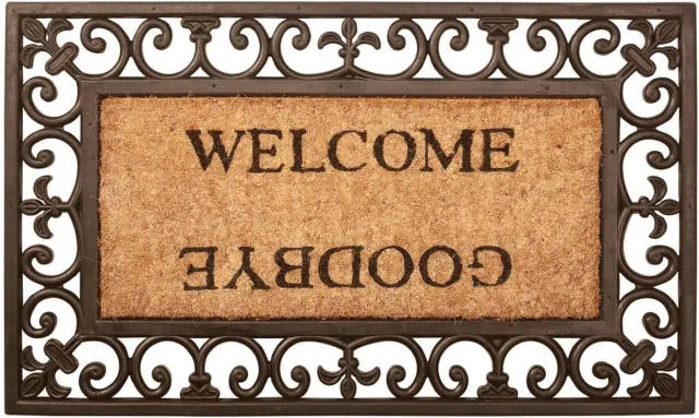 Esschert Design Deurmat Welcome/Goodbye rubber RB12 Bruin, naturel