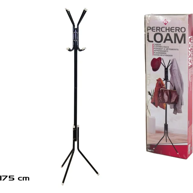 Gerimport Kapstok - zwart - metaal - staand - 8 haken op 2 hoogtes - 175 cm