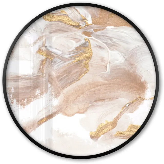 FrameYourWall Poster in lijst Rond - Fotolijst 80x80 cm - Posters - Aquarelverf - Goud - Abstract - Ronde posterlijst zwart - Decoratie - Wanddecoratie woonkamer - Muurdecoratie slaapkamer Multicolor