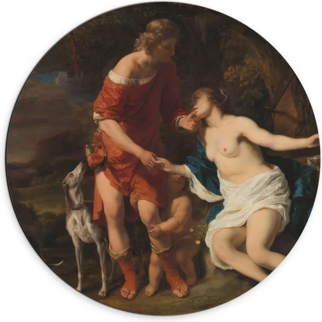 KuijsFotoprint Dibond Wandcirkel - Oude Meesters - Venus en Adonis, Ferdinand Bol, ca. 1658 - 70x70cm Foto op Aluminium Wandcirkel (met ophangsysteem) Rood