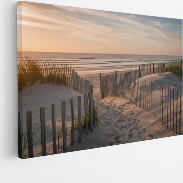 Saammp Canvas Schilderij - Zonsopgang - Strand en Zee - Duinen - 70x50 - Foto op canvas - Wanddecoratie - muurdecoratie Woonkamer - Slaapkamer decoratie - Canvas Print Multicolor