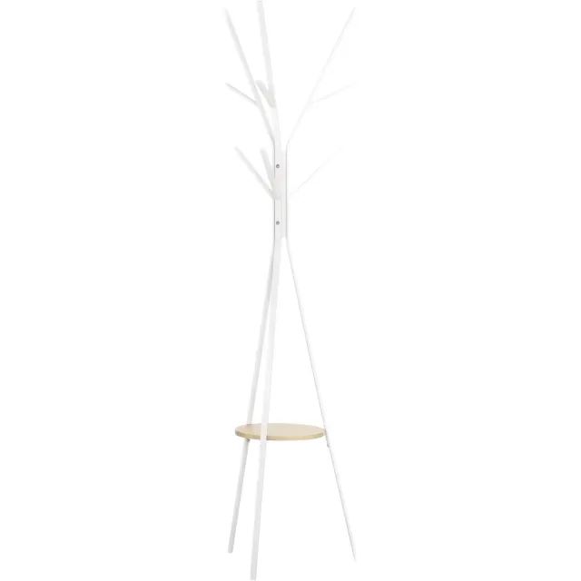 Lunpog Kapstok op poten, kledingrek, ingangsmeubels, industriële stijl, met planken + 9 haken, afmetingen 45L x 45l x 180H cm, voor kleding, hoeden, tassen, Witmetaal Blanc