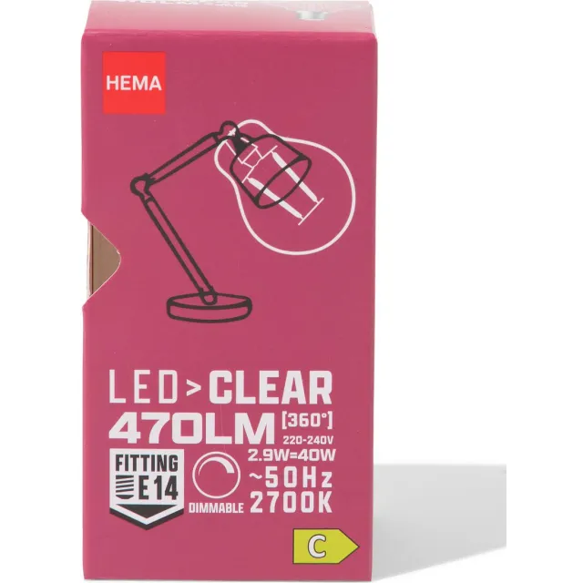 HEMA Led kogel clear E14 2.9W 470lm dim