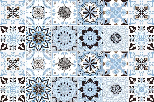 Winkrs Set 24 Tegelstickers met Marokkaans Mozaïk Design - 15x15CM - Zelfklevende Tegels voor badkamer, keuken, meubels - Plaktegels Blauw/Bruin Marokkaans Blauw/Portugees