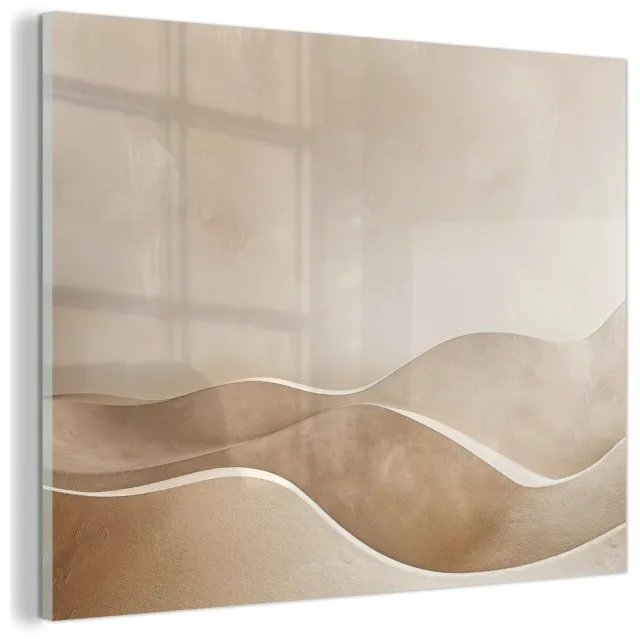 Unyqoos Moderne glazen wanddecoratie met beige heuvelpatroon voor woonkamer 40 x 30 cm