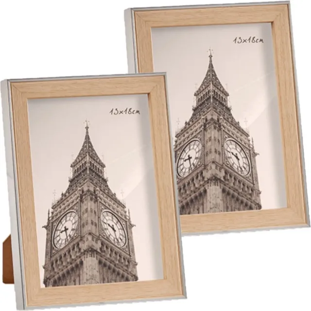 Arte r 2x stuks kunststof fotolijst zilver met hout geschikt voor een foto van 13 x 18 cm