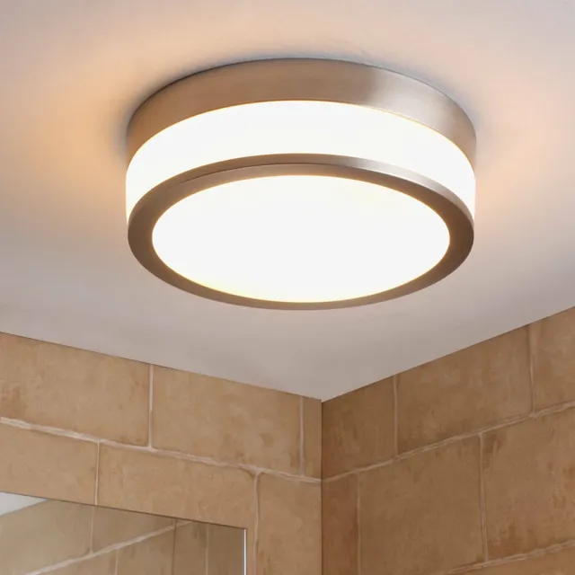 Lindby Plafondlamp badkamer - 2lichts - Glas, metaal - H: 9 cm - E27 - opaalwit, mat nikkel