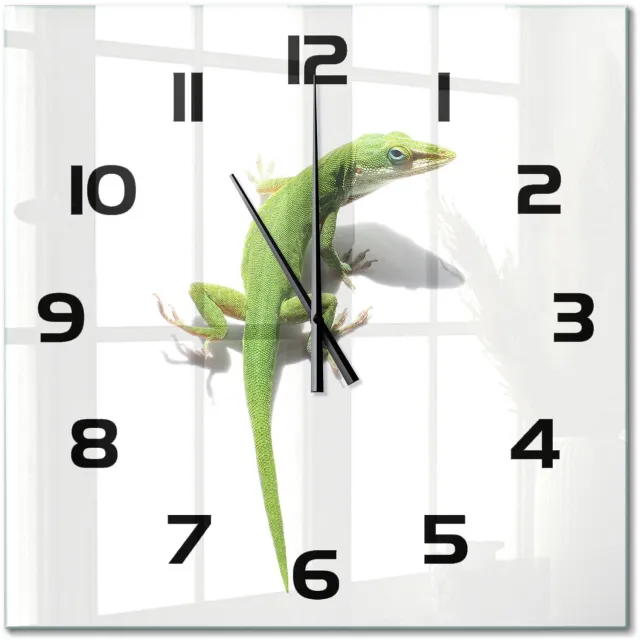 TULUP Wandklok - Groene hagedis Wandklok Glas Met Motief - 60x60 cm - Groente Decoratieve Glazen Klok - Zwarte handen - Vierkante Klok - Gekleurde Glazen Klok - Glazen Klok Met Print