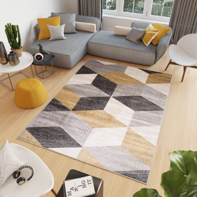Tapiso Elefanta Vloerkleed Grijs Geel 3D-Effect Modern Woonkamer Tapijt Grijs Beige Geel