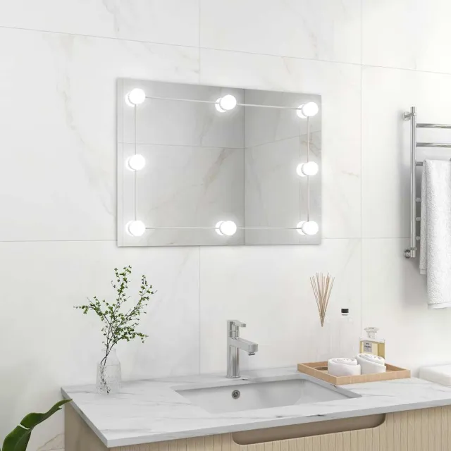 vidaXL Wandspiegel zonder lijst met LED-lampen rechthoekig glas zilver
