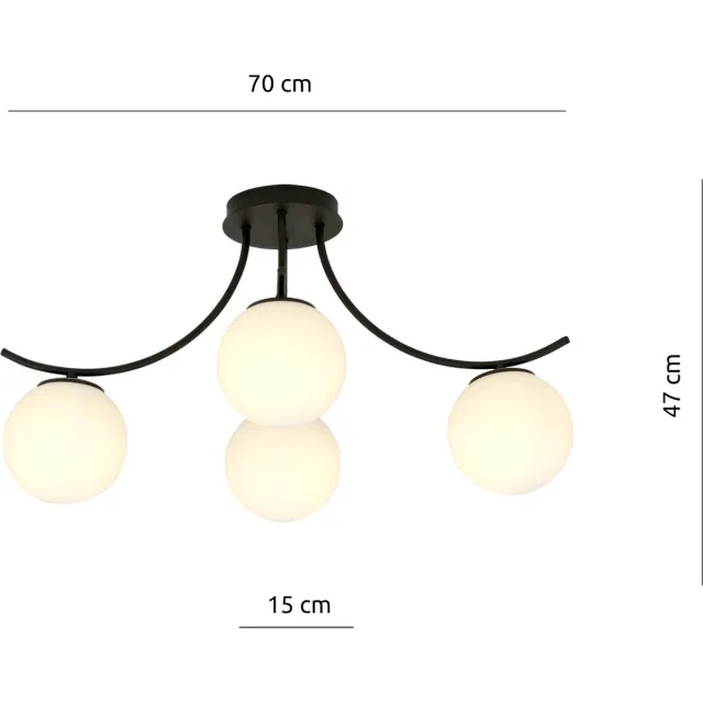 Emibig Kopenhagen zwarte plafondlamp zwart met 4 witte glazen bollen - Perfect voor moderne interieurs Zwartachtig