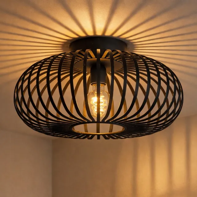 WoonWonder Luxelle Plafondlamp - ⌀ 40cm - Zwart - Plafonniere E27 Lamp - Industrieel - ⌀ 40cm - Excl. Lichtbron