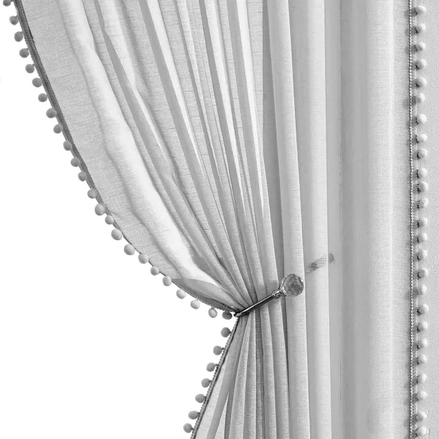 Unyqoos ® Bohemian Stijl Transparante Gordijnen met Pompons en Inslagringen voor Slaapkamer en Woonkamer, 2 Stuks H225 x B140 cm grijs