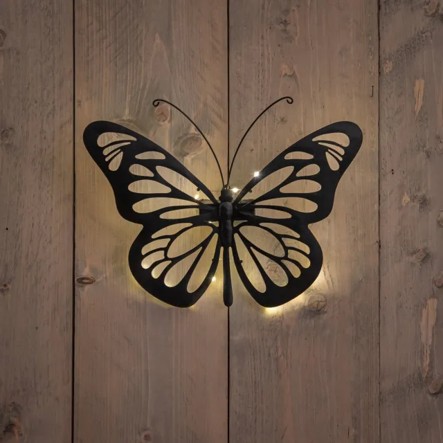Anna's Collection Solar wandlamp - vlinder - 25 x 35 cm - metaal - tuinverlichting - Wanddecoratie Zwart