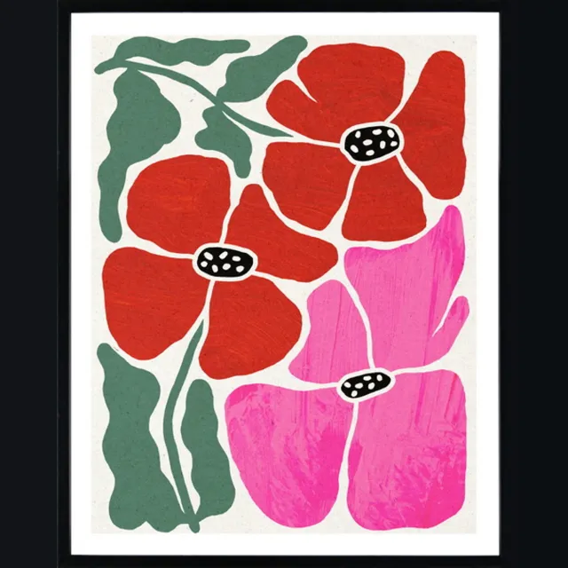 homebound by ky Poster in frame retro flowers 40x50cm Roze