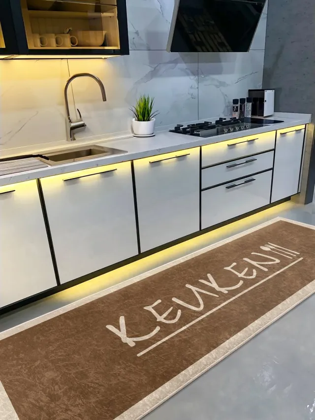 De Groen Home Keukenloper 80x220cm Vloerkleed - Knus Koken collectie - Wasbaar Antislip - Laagpolig Vuilafstotend & Zacht Tapijt Beige