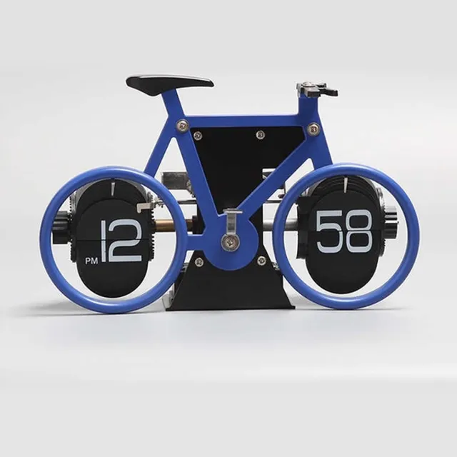 ALA UNIVERSAL Retro fiets Flipklok- Blauw - 20x13x8cm - Mechanische Automatische Flip Down Pagina - Tafelklok - Kantoor Flip Klok - wandklok – Modern