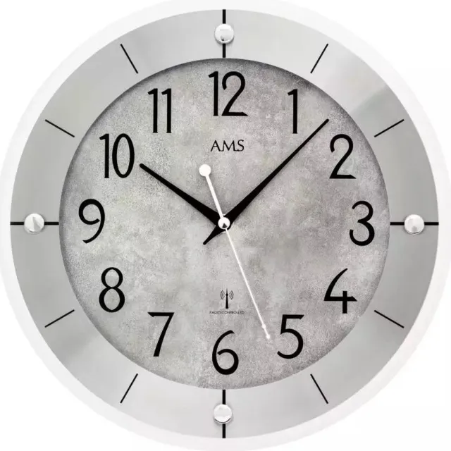 AMS 5590 - Wandklok Radiogestuurd - 31cm - zilveroptiek - met duidelijke cijfers Grijs