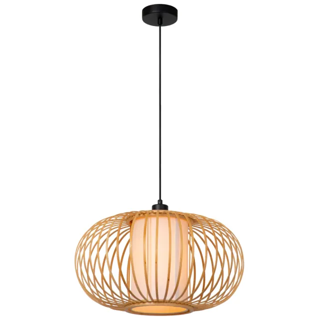 Lucide THULINE - Hanglamp - Ø 45 cm - 1xE27 - Lichte houtlook | Essential Lichtbruin