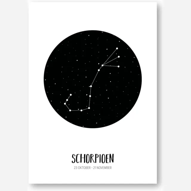 MOODZ design Sterrenbeeld poster Schorpioen | A3 formaat | zwart-wit | MOODZ design