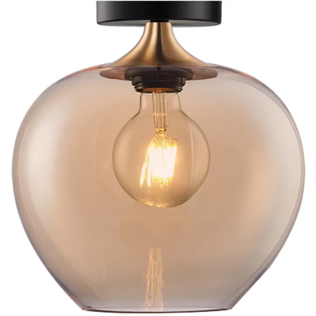 Freelight Moderne Plafonnieres E27 Fresu 1 Lichtpunt Amber/Brons/Goud/Zwart Glas Slaapkamer Gang/Hal Keuken Dimbaar Diameter 24cm