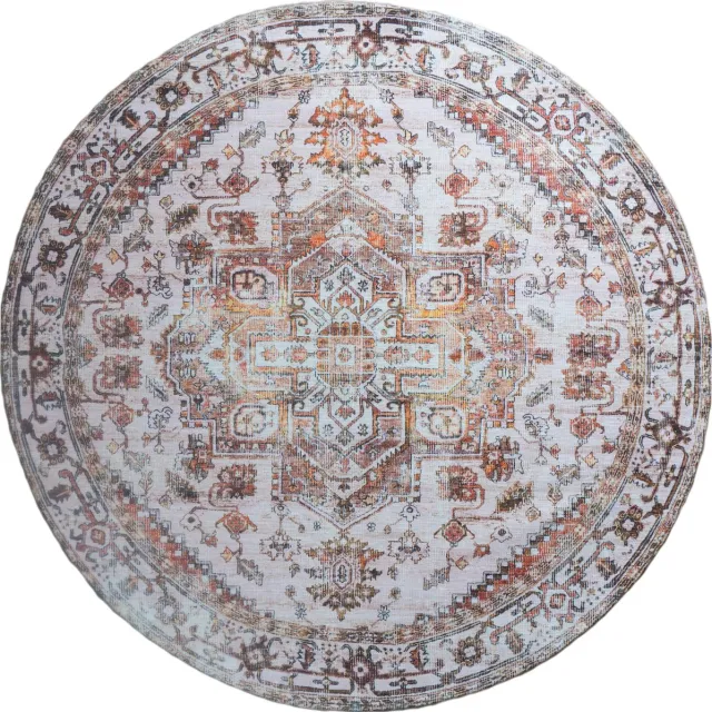 Veer Carpets Vloerkleed Nora Bruin Rond ø200 cm - Laagpolig Vloerkleed – Vintage / Klassiek Design