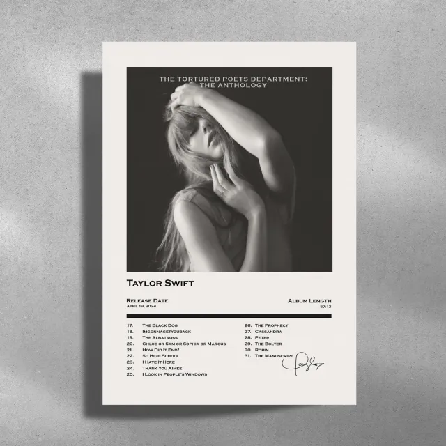Luxe poster Taylor Swift - The Tortured Poets Department: The Anthology - Metalen Poster 30x40cm - album cover Zwart