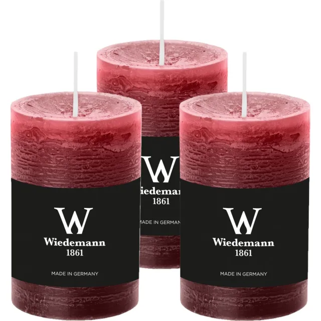 Wiedemann Cilinderkaars/stompkaars - 3x - rustieke kaars - bordeauxrood - 6 x 9 cm - 30 branduren Bordeaux rood