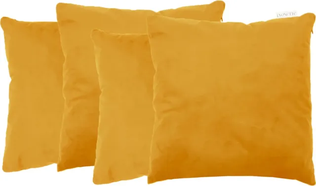 Lyonette Set van 4 Sierkussens - Velvet - Mosterd Geel - INCLUSIEF BINNENKUSSENS - Kussens Woonkamer - Sierkussens 45x45 cm - Sierkussenhoes