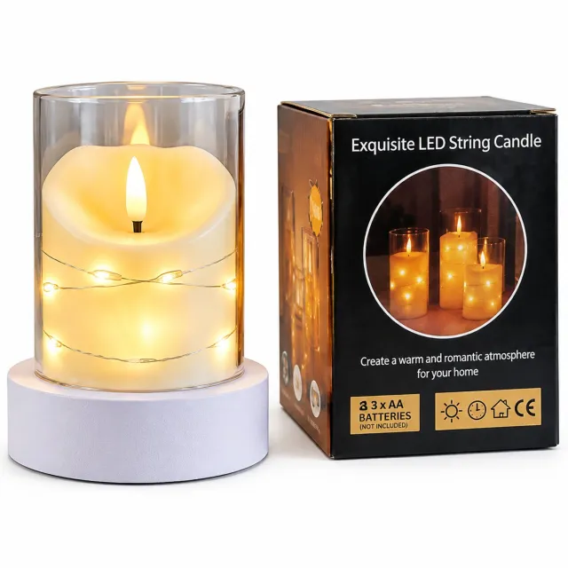 SWGOTA led kaarsen - kaarslamp van 7,5 x 10 cm met schuine bovenkant en decoratief lichtsnoer, voor binnen, zonder batterijen Bruin