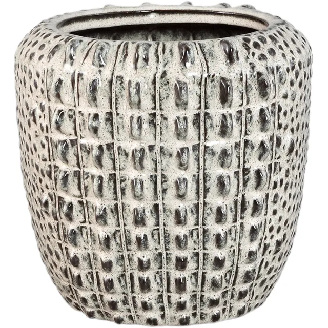 PTMD Crocco Cream Ceramic Round Pot Croco Pattern Naturel