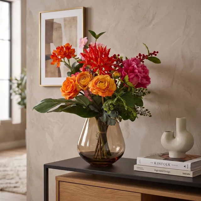 maxifleur Kunstplanten Handgebonden kunstboeket Liva Madrid - Oranje/Rood 50cm Meerkleurig