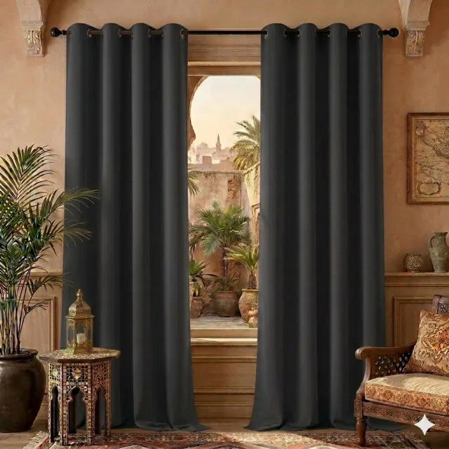 Maison Elara Set van 2 verduisterende gordijnen met plooiband, koudebescherming, geluidsreductie, potloodplooi, 175x140 cm, donkergrijs