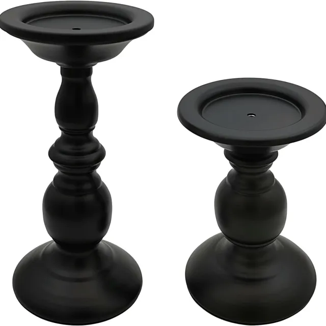 KZQ Set van 2 kandelaars voor stompkaarsen, matzwart, 15,7 cm & 22,1 cm, decoratieve kaarsenhouders voor open haard, interieur, diner, feest of bruiloft