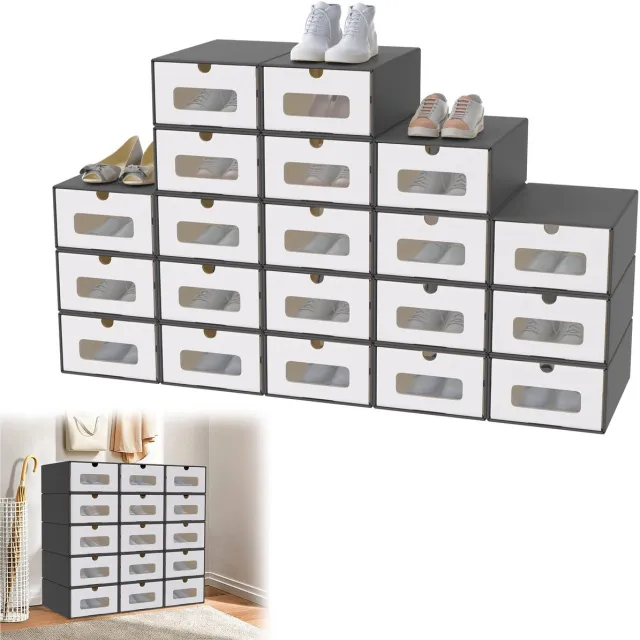 LZQ 20er Stapelbaar Doosenset – Schuifdoos Met Zichtvenster Van Kraftpapier, Schoen- En Speelgoeddoos Voor De Opslag Van Accessoires, 23,5 X 34,5 X 13,5 Cm - Antraciet Anthraziet