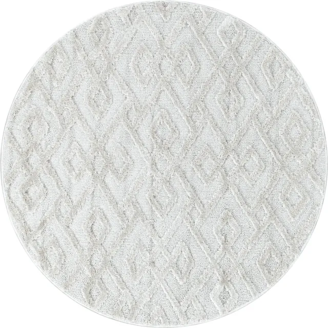 Ayyildiz Hoogpolig vloerkleed met geometrisch patroon, crèmekleur, geschikt voor de woonkamer, met jute achterkant, rond formaat: 160 cm