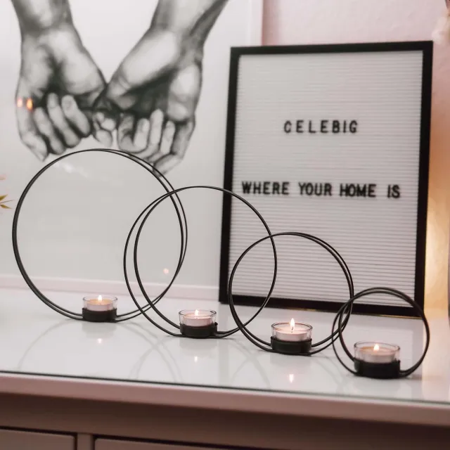 Celebig® Set van 4 Zwarte Kaarshouders - Elegant & Tijdloos Design