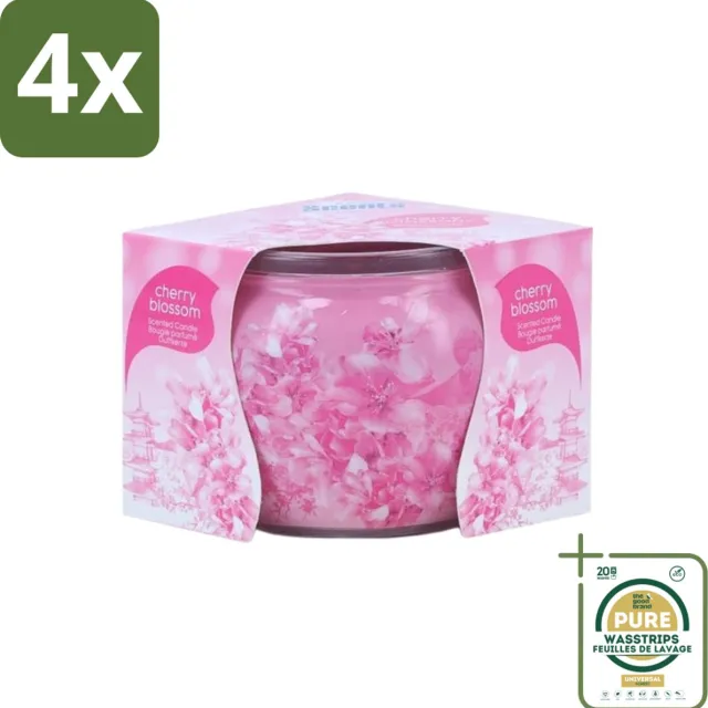 At Home Scents - Geurkaars - Cherry Blossom - 70 g - Voordeelverpakking - 4 stuks - Thuis geur - Rustgevende geur Roze