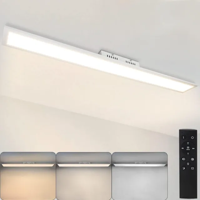NETTLIFE Plafondlamp LED - 120cm - Lang Plafondpaneel - Wit - Plafondlamp plat - Dimbaar - met Afstandsbediening - 42W - Moderne Kantoorlamp - voor Werkplaats | Keuken | Studeerkamer | Woonkamer
