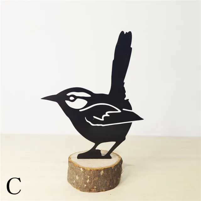 Wondersathome Metalen Vogel op Hout - Huismus - Musje - Mus - Sparrow - Metalen Vogel - Tuin Vogel - Tuindecoratie - Metal Bird - Garden Ornament Zwart Musje