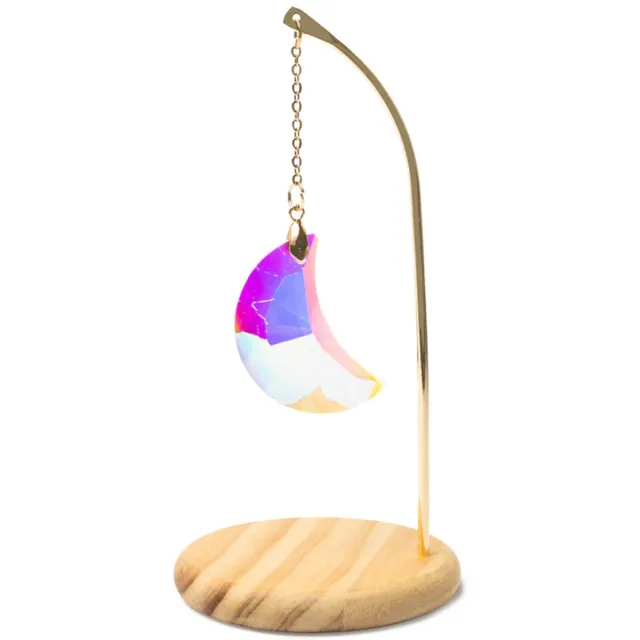 Phoenix Import Mani Bhadra Suncatcher op houten voet maan – ± 17 cm x 17 cm roze