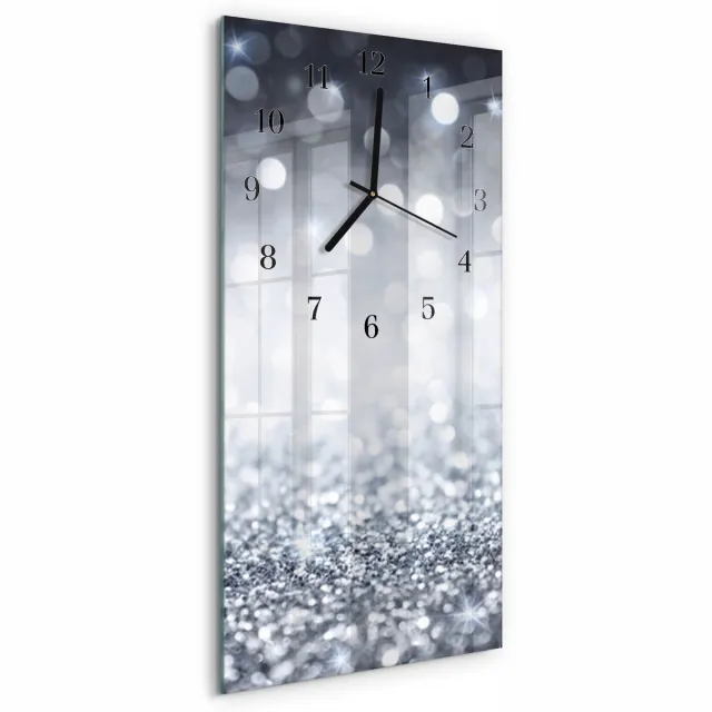 TULUP Wandklok - Brokaat Wandklok Glas Decoratie - 30x60 cm - Zilver Gekleurde Glazen Klok - Zwarte Handen - Rechthoekige Wandklok - Decoratieve Glazen Klok - Glazen Wandklok Design Zilver - Brokaat