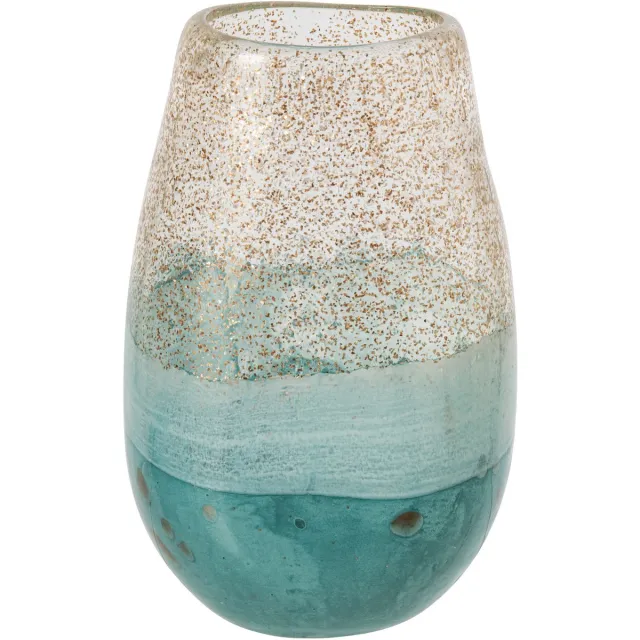 J-Line Vaas - glas - turquoise/goud - large Blauw