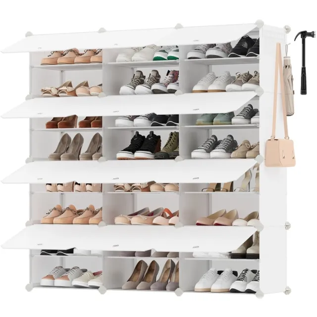 Songmics Schoenenrek – 12 vakken – 32 x 124,4 x 124,6 cm – Wolkwit en transparant