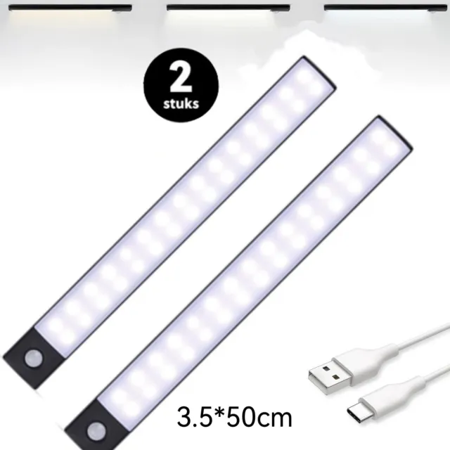 OnmiMart LED Kastverlichting met Bewegingssensor, USB-C Oplaadbare Led-Strip, 3 Kleurtemperaturen, Dimbaar, Draadloos, Magnetische Verlichting voor Kasten, Gangen, Slaapkamers,3.5 x 50cm, Zwart Zwart-50cm