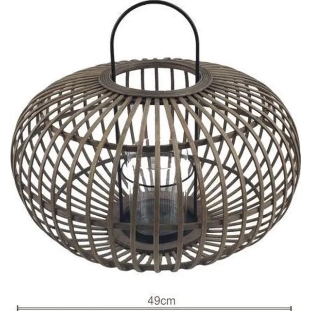 PH design Windlicht Bamboe Lantaarn bruin Ø49cm H42cm - windlicht met glas - bamboo tuindecoratie - tafellamp - woondecoratie - gezellige sfeerverlichting